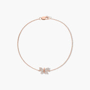 Pave butterfly charm moissanite chain bracelet in rose gold